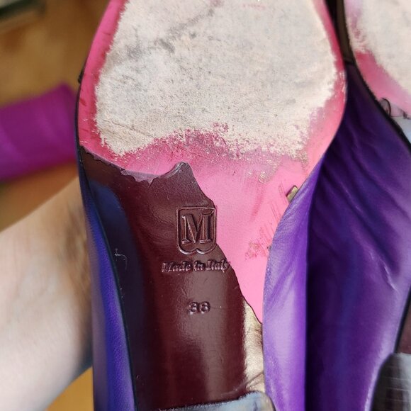 Bruno Magli Italy Leather Purple Shoes Heels Bow Size 7.5 or 7 1/2 Medium Heel - Picture 2 of 15